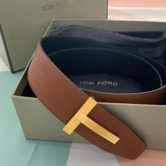 Tom Ford Brown Leather Belt - 90cm with Gold Buckle & Original Box - Picture 1 of 4